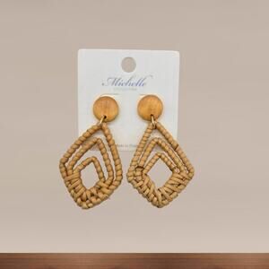 Basket Weave Drop Earrings Tan Beige Diamond Bamboo NWT